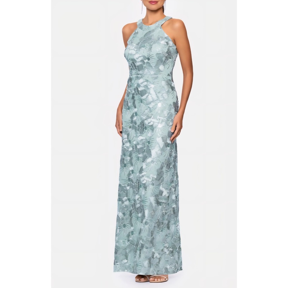 Betsy & Adam Sequin Floral Sleeveless Gown Dress Sage Size 16 NWOT $279